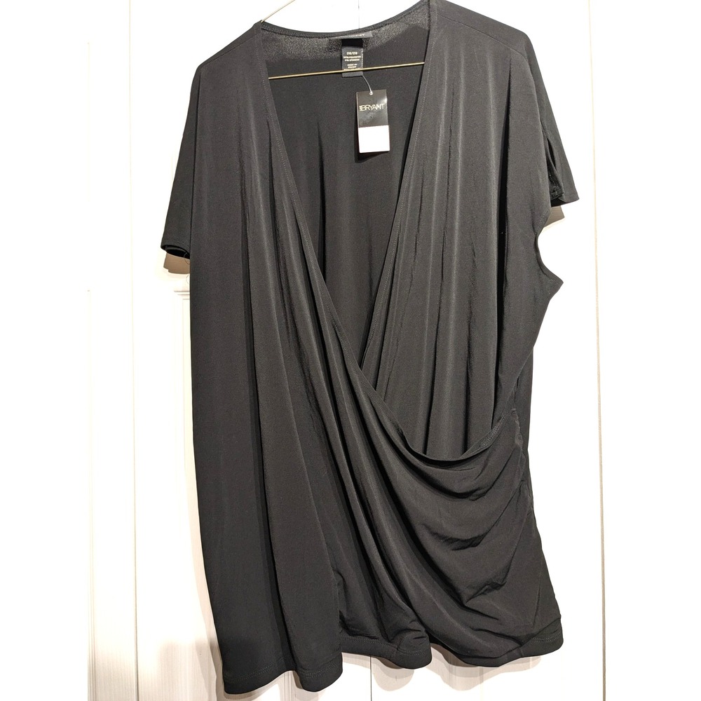 Lane Bryant Top Women 26/28 Black Surplice Wrap Drape Short Sleeve Plus Size NWT
